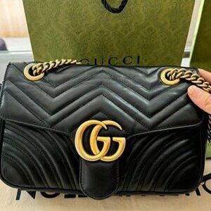 Gucci GG Marmont Leather Chain Shoulder Bag Black